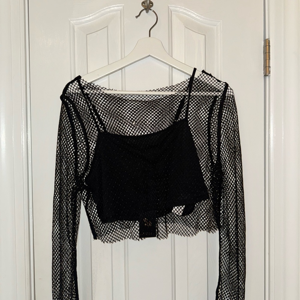 Black Mesh Long Sleeve Top